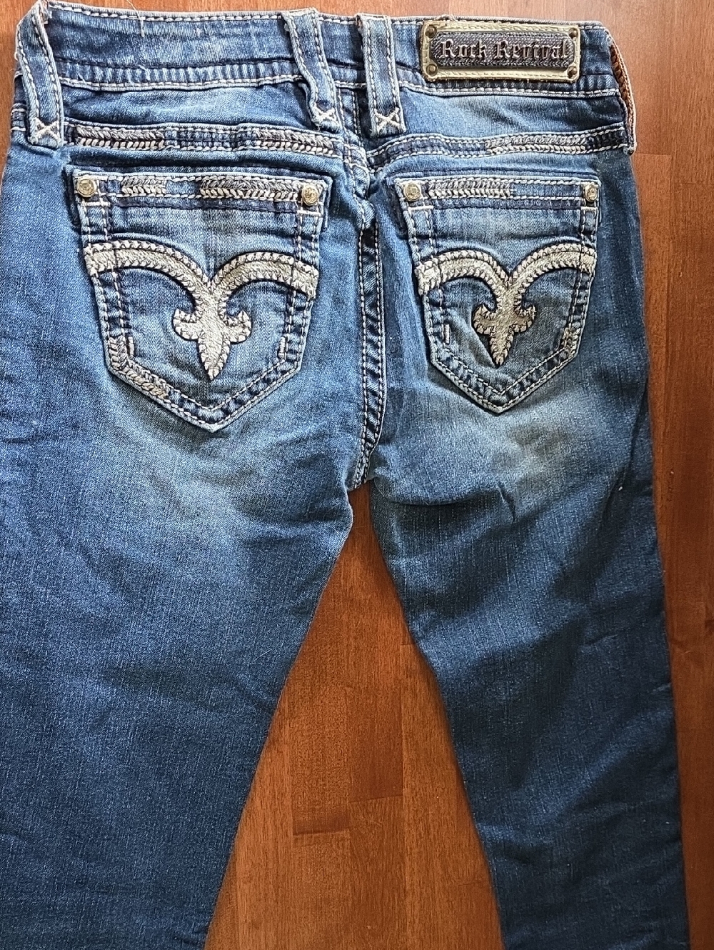 Rock Revival Blue Denim Jeans with Embroidered Back Pockets